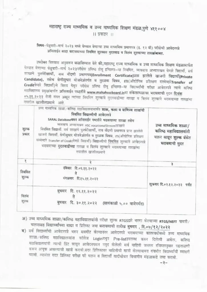 Maharashtra HSC SSC Board Exam Update 2023