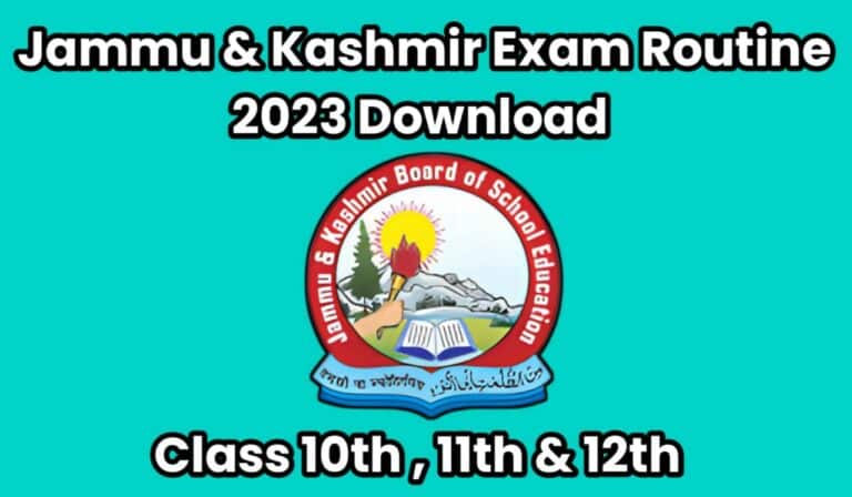 Jammu and Kashmir 10th 11th 12th Exam Routine 2023