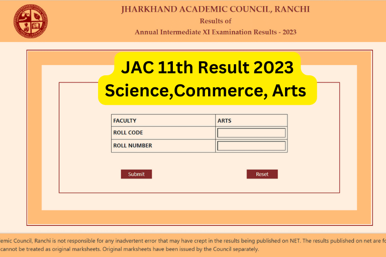 JAC 11th Result 2023 ScienceCommerce Arts @Jharkhandlab