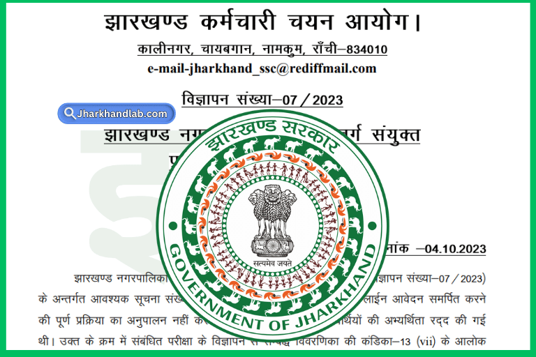 Jharkhand JSSC Nagar Palika Rejected List 2023 