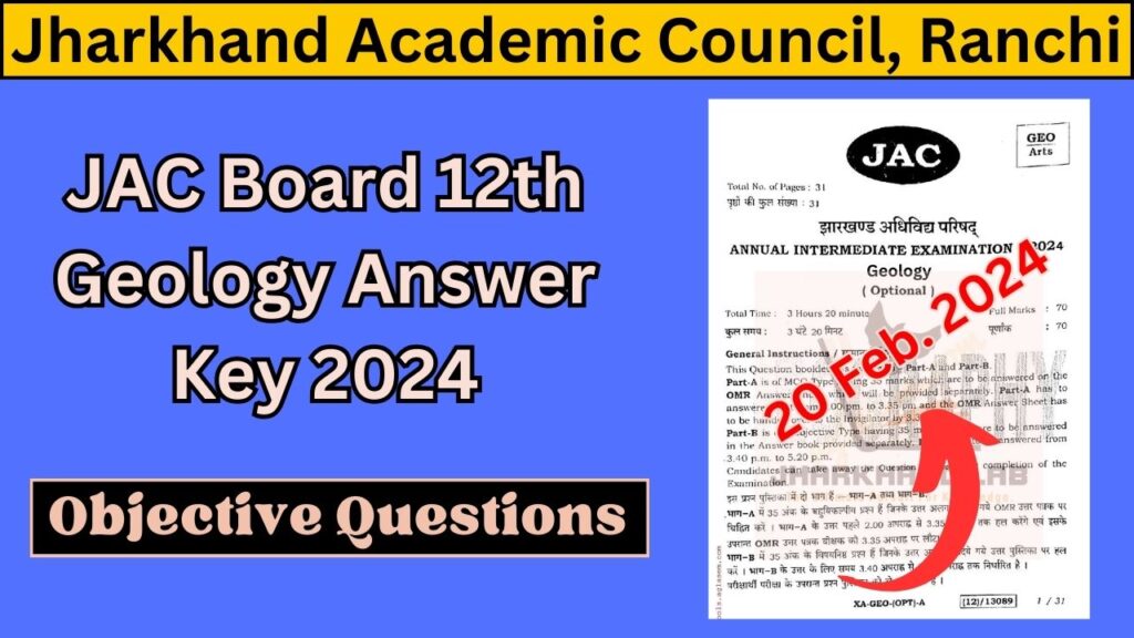 JAC Board 12th Geology Answer Key 2024 [ Download Now ]