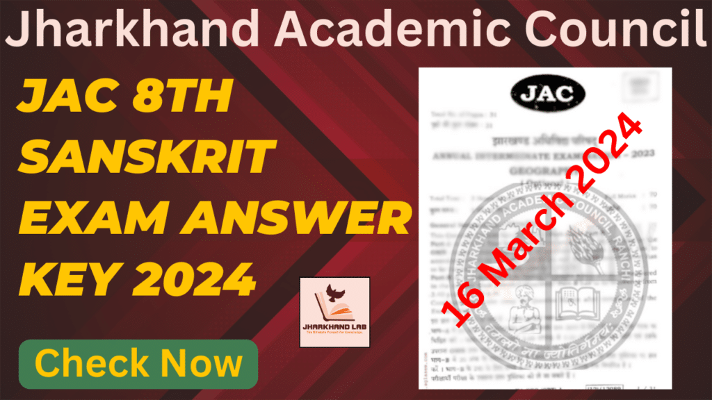 JAC 8th Sanskrit Exam Answer Key 2024