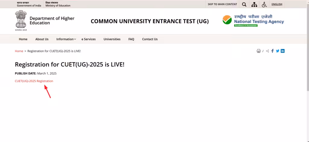 Registration Link Page: CUET(UG)-2025 Registration