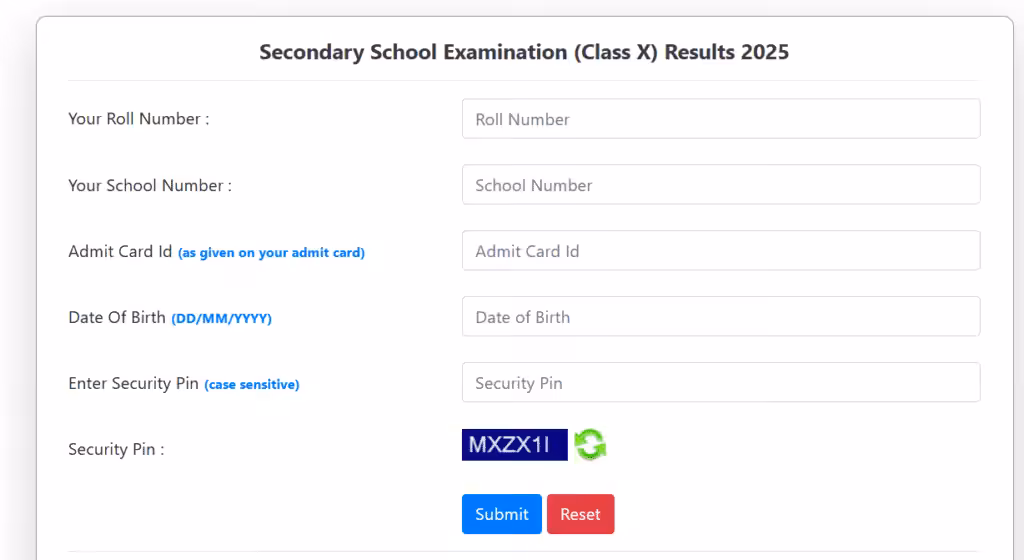 CBSE 10th Result Page