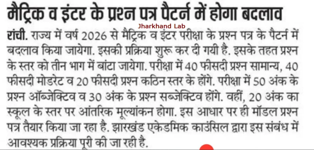 JAC 10th 12th New Exam Pattern 2026